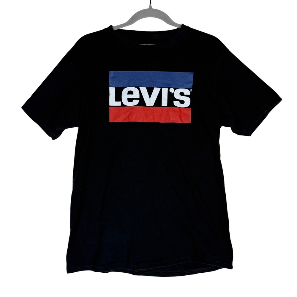 Levi's Shirt Mens‎ Medium Black Box Logo Graphic Tee Tagless Cotton Crewneck